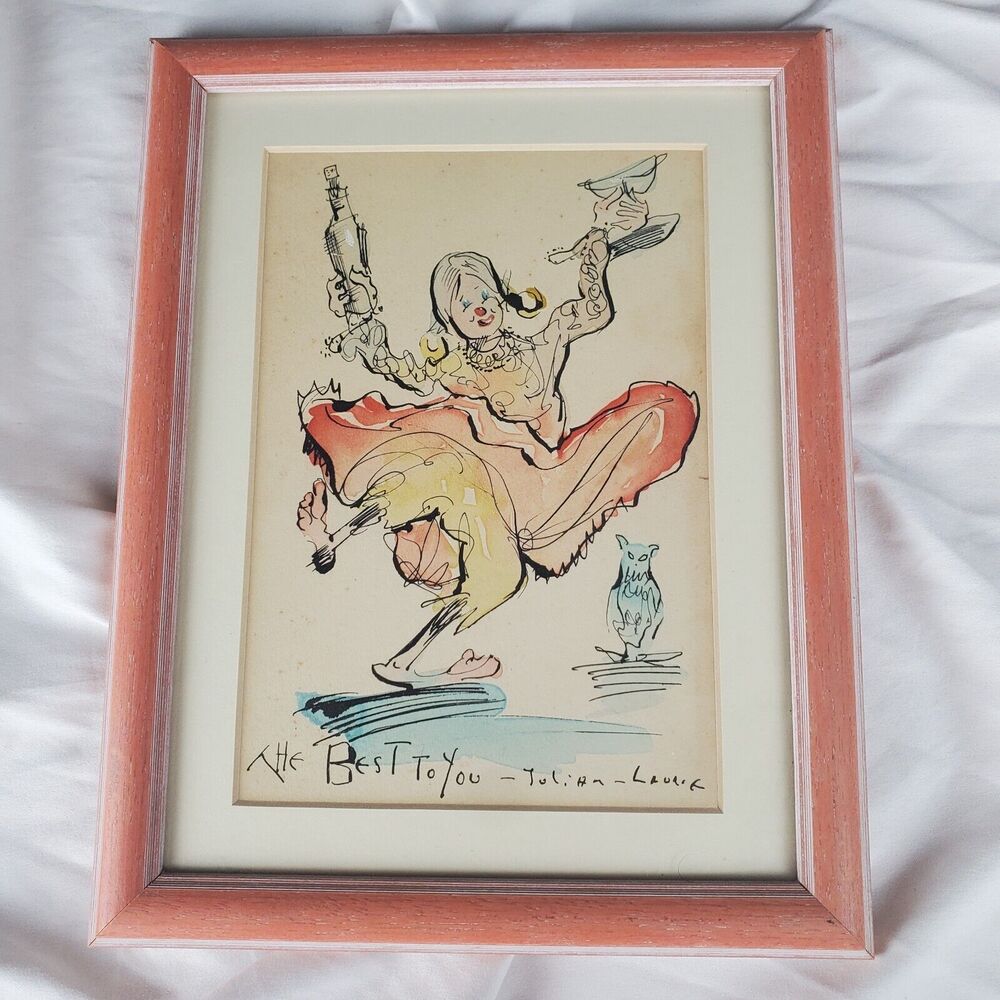 Original Signed Framed Art Dancing Clown Gypsy The Best To You Julian Laurie - Picture 1 of 6